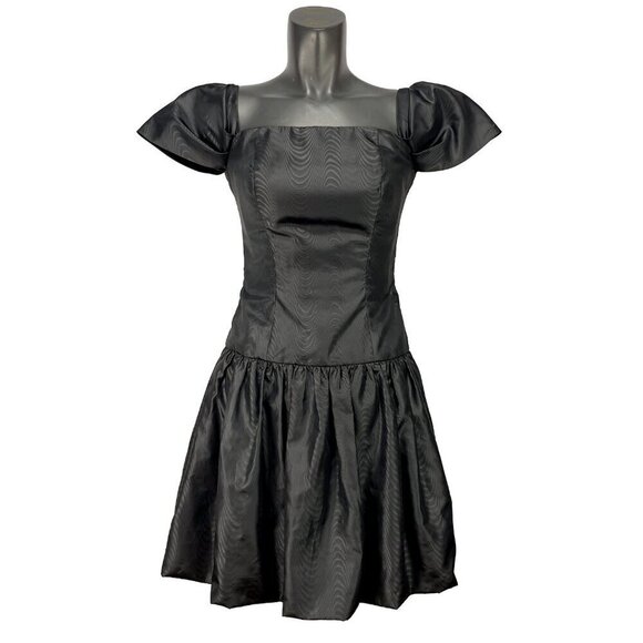 HANDMADE 80’s Drop Waist Balloon Squareneck Black Party Gothic Shiny Dress S - Picture 1 of 7